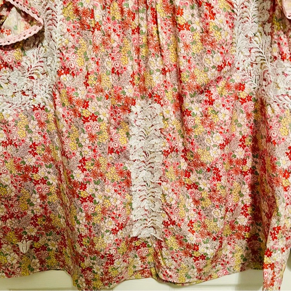 J.Marie Pink Floral Lace Embroidered Flutter Sleeve Blouse Size L - Picture 7 of 11